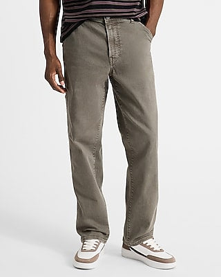 Express Men's Loose Dusty Olive Hyper Stretch Carpenter Jeans in Dusty Olive Green