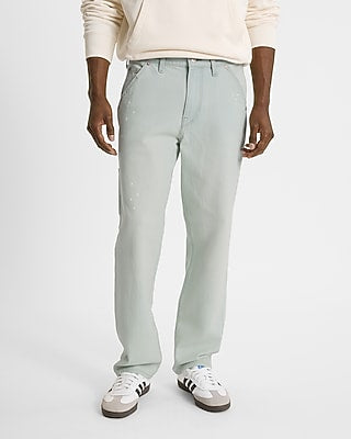 Express Men's Loose Paint Mark Stretch Carpenter Jeans in Light Wash