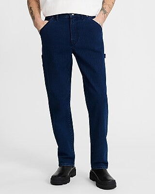 Express Men's Loose Striped Stretch Carpenter Jeans in Dark Wash