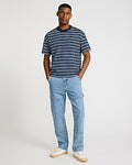 Express Men's Straight Light Wash Stretch Carpenter Jeans in Indigo Blue