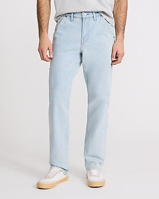 Express Men's Straight Carpenter Stretch Jeans in Light Wash
