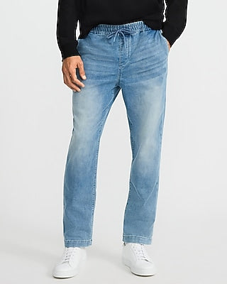 Express Men's Straight Drawstring Hyper Stretch Jeans in Light Wash