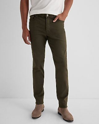 Express Men's Slim Dark Olive Hyper Stretch Jeans in Olive Green