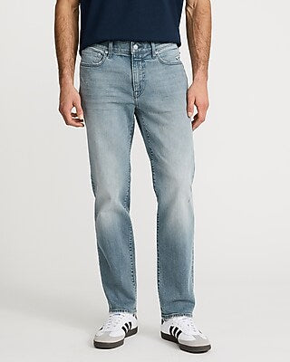 Express Men's Slim Straight Light Wash Stretch Jeans in Dusty Blue