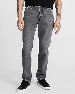 Express Men's Slim Straight Gray Wash Stretch Carpenter Jeans in Black