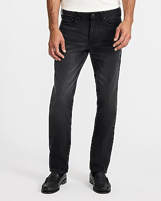 Express Men's Slim Straight Black Wash Flex Fleece Jeans in Dark Wash