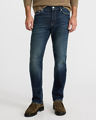 Express Men's Slim Straight Medium Wash Stretch Jeans in Light Wash