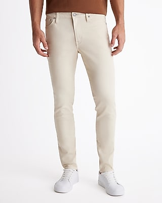 Express Men's Skinny Cream Stretch Jeans in Eggshell