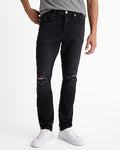 Express Men's Skinny Black Ripped Stretch Jeans in Medium Wash