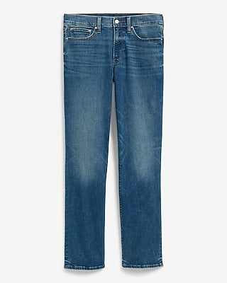 Express Men's Bootcut Medium Wash Stretch Jeans in Dark Wash