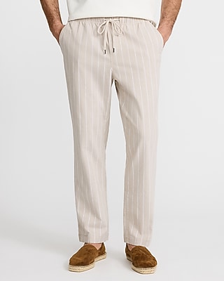 Express Men's Cotton Stretch Drawstring Elastic Waist Pant in Neutral Stripe