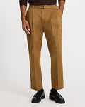 Express Men's Belted Tapered Ankle Pleated Chino Pant in Tan