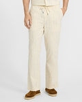 Express Men's Slim Textured Ticking Striped Drawstring Elastic Waist Pant in Ivory