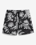 Express Men's Contrast Floral Mesh Drawstring Elastic Waist Shorts in B&w Print
