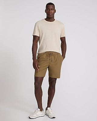 Express Men's 7" Drawstring Elastic Waist Everyday Performance Shorts in Brown Small