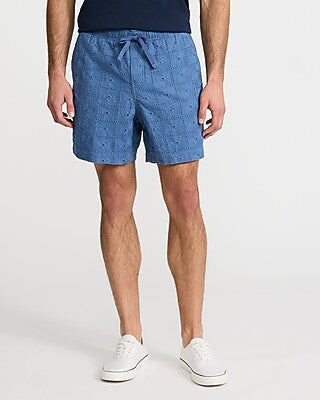 Express Men's 6" Textured Crochet Elastic Waist Shorts in Slate Blue