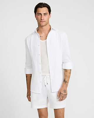 Express Men's 6" Linen-Blend Drawstring Elastic Waist Short in White Small