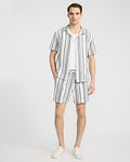 Express Men's 6" Slim Textured Striped Drawstring Elastic Waist Short in Vs Ivory