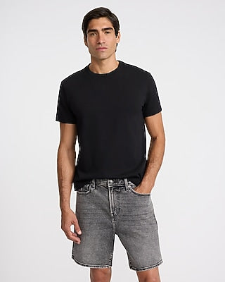 Express Men's 8" Black Wash Stretch Loose Denim Shorts in Dark Wash