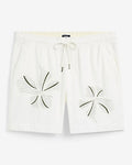 Express Men's 6" Embroidered Floral Ivory Cotton Drawstring Elastic Waist Short in White Small