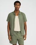 Express Men's 6" Textured Check Eyelet Cotton Drawstring Elastic Waist Short in Green Small