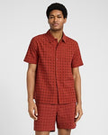 Express Men's 6" Textuin Red Check Eyelet Cotton Drawstring Elastic Waist Short Small