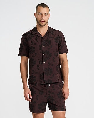 Express Men's 6" Slim Textured Floral Jacquard Drawstring Elastic Waist Short Small