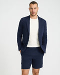 Express Men's 9" Seersucker Everyday Performance Hybrid Elastic Waist Suit Short in Blue Small