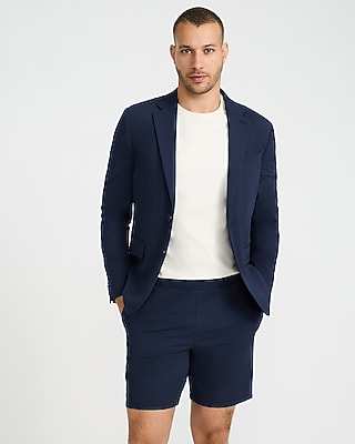 Express Men's 9" Seersucker Everyday Performance Hybrid Elastic Waist Suit Short in Blue Small