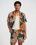 Express Men's 6" Slim Bright Floral Linen-Blend Drawstring Elastic Waist Short Small