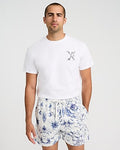 Express Men's Floral Mesh Drawstring Elastic Waist Shorts in White Print