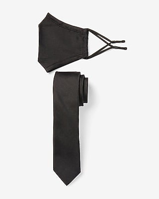 Express Men's Solid Black Face Mask & Tie Gift Set in Pitch Black