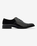 Express Men's Black Leather Cap Toe Lace Up Dress Shoes in Pitch Black