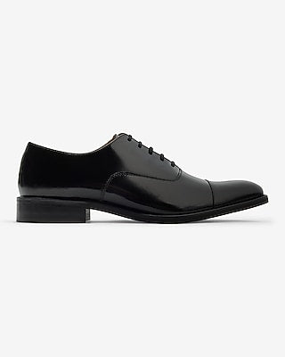 Express Men's Black Leather Cap Toe Lace Up Dress Shoes in Pitch Black