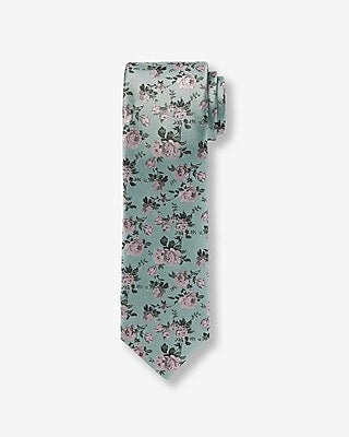 Express Men's Classic Teal Green Floral Tie in Green Print