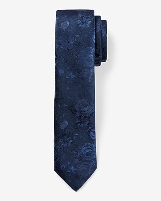 Express Men's Narrow Navy Floral Jacquard Tie in Blue REG