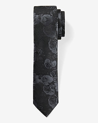 Express Men's Narrow Black Floral Jacquard Tie in Pitch Black