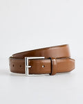 Express Men's Polished Silver Square Buckle Belt in Cognac
