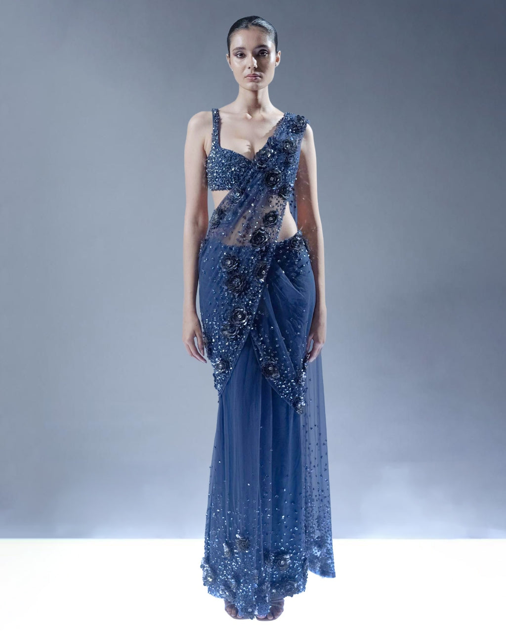 Abyssal Bloom Sari By KYNAH, Luxury Indian Fashion & Bridal Wear