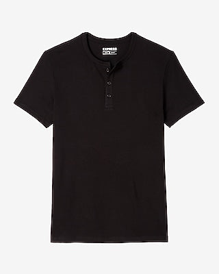 Express Men's Slim Supersoft Short Sleeve Henley in Black Small