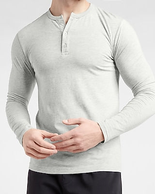 Express Men's Slim Supersoft Long Sleeve Henley T-Shirt in Light Heather Gray
