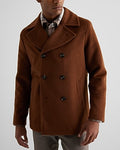 Express Men's Brown Double Breasted Wool-Blend Peacoat in Cinnamon