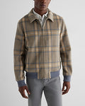 Express Men's Plaid Wool-Blend Bomber Jacket in Neutral Small