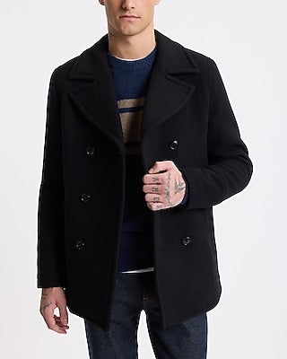 Express Men's Double Breasted Wool-Blend Peacoat in Black Print