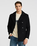 Express Men's Black Double Breasted Wool-Blend Peacoat in Jet Black