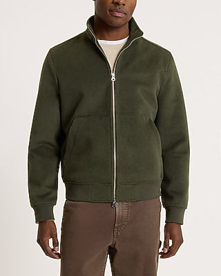 Express Men's Mock Neck Wool-Blend Bomber Jacket in Green Print