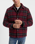 Express Men's Plaid Quilted Shirt Jacket in Red Print