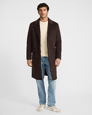 Express Men's Brown Wool-Blend Topcoat in Chocolate