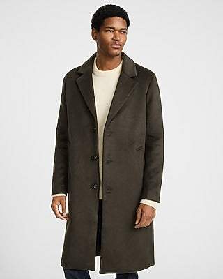 Express Men's Deep Olive Wool-Blend Topcoat in Green Small