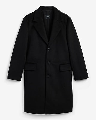 Express Men's Black Wool-Blend Topcoat in Jet Black